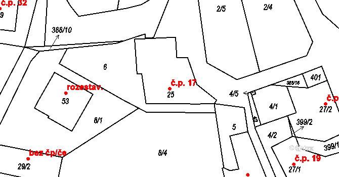 Nořín 17, Zálší na parcele st. 25 v KÚ Nořín, Katastrální mapa