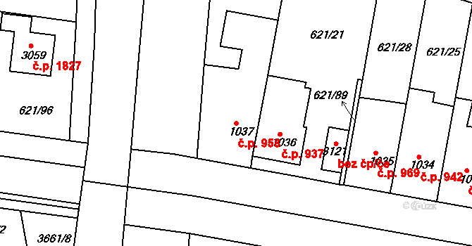 Lysá nad Labem 958 na parcele st. 1037 v KÚ Lysá nad Labem, Katastrální mapa
