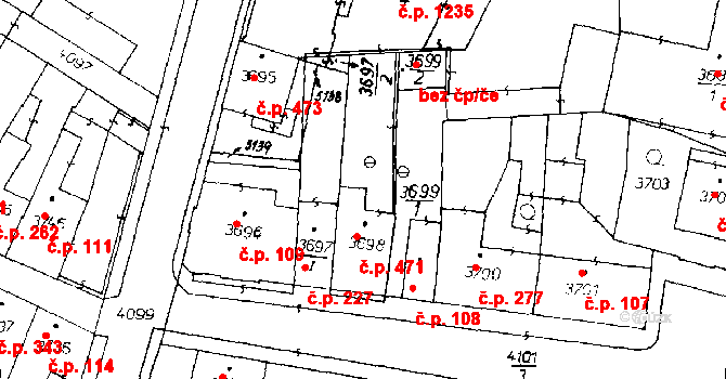 Poděbrady III 471, Poděbrady na parcele st. 3698 v KÚ Poděbrady, Katastrální mapa