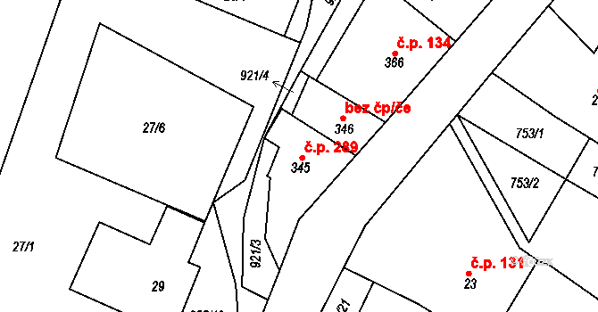 Kovářská 289 na parcele st. 345 v KÚ Kovářská, Katastrální mapa