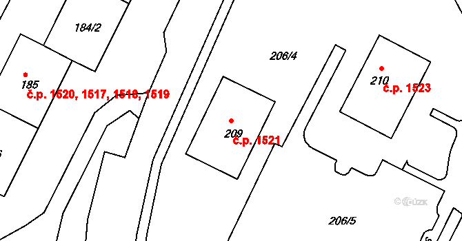 Kadaň 1521 na parcele st. 209 v KÚ Kadaň, Katastrální mapa