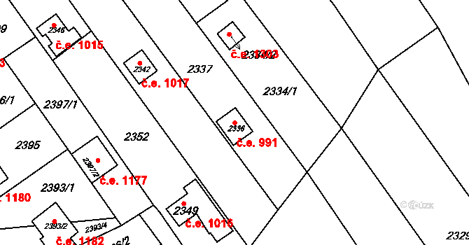 Žebětín 991, Brno na parcele st. 2336 v KÚ Žebětín, Katastrální mapa