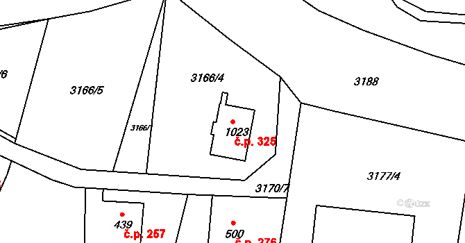 Jílové 325 na parcele st. 1023 v KÚ Jílové u Děčína, Katastrální mapa