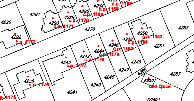 Záběhlice 1179, Praha na parcele st. 4244 v KÚ Záběhlice, Katastrální mapa