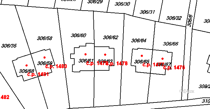 Braník 1478, Praha na parcele st. 306/63 v KÚ Braník, Katastrální mapa