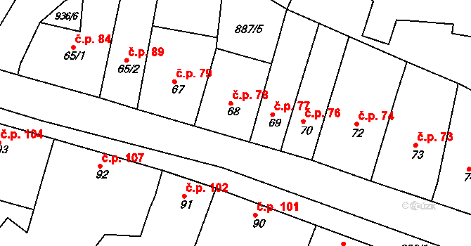 Maršov 78 na parcele st. 68 v KÚ Maršov u Veverské Bítýšky, Katastrální mapa