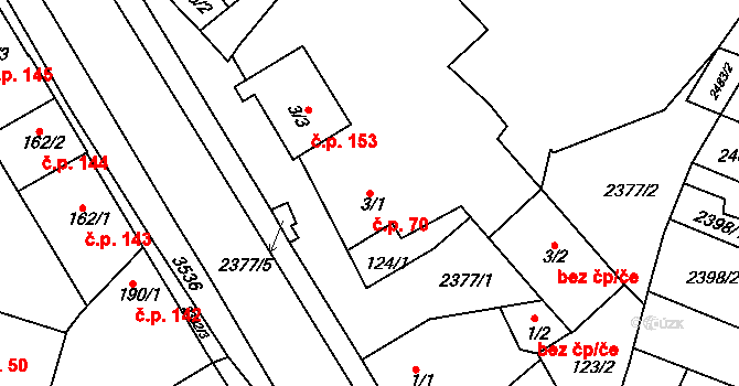 Rosice 70 na parcele st. 3/1 v KÚ Rosice u Brna, Katastrální mapa