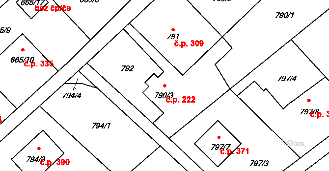 Ráj 222, Karviná na parcele st. 790/3 v KÚ Ráj, Katastrální mapa