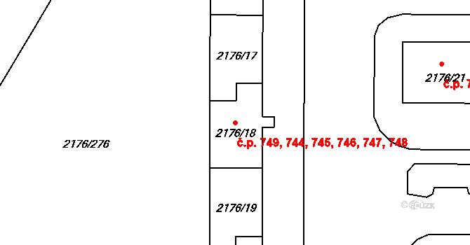 Skvrňany 744,745,746,747,748,, Plzeň na parcele st. 2176/16 v KÚ Skvrňany, Katastrální mapa