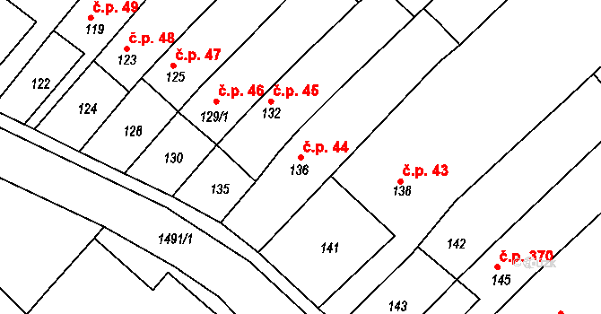 Troubsko 44 na parcele st. 136 v KÚ Troubsko, Katastrální mapa
