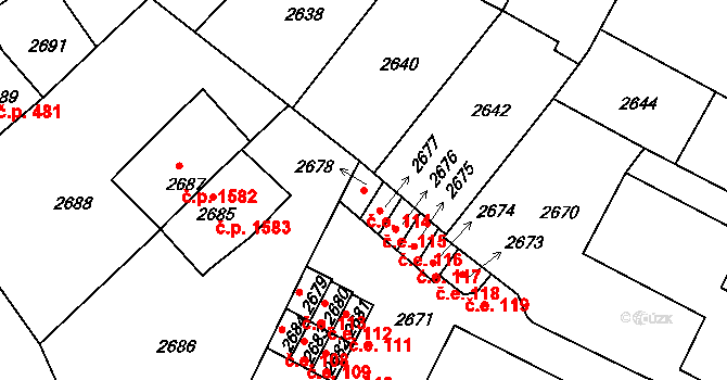 Tábor 114 na parcele st. 2678 v KÚ Tábor, Katastrální mapa