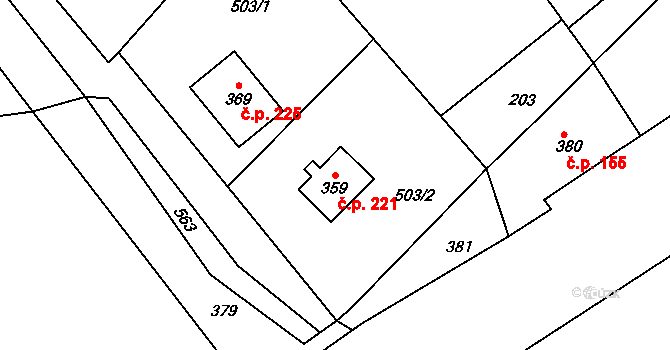Oldřichov 221, Jeníkov na parcele st. 359 v KÚ Oldřichov u Duchcova, Katastrální mapa
