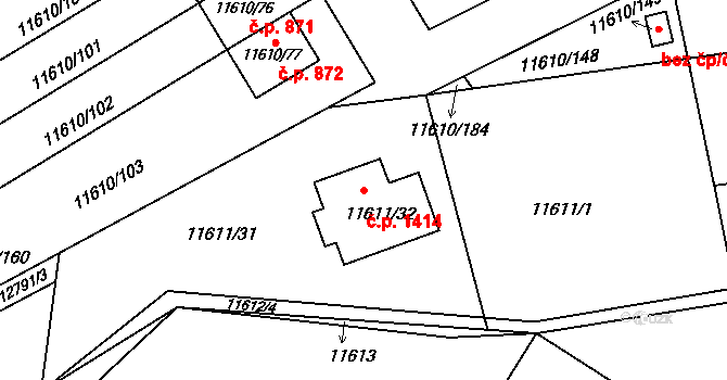 Severní Předměstí 1414, Plzeň na parcele st. 11611/32 v KÚ Plzeň, Katastrální mapa