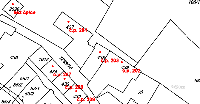 Plešivec 203, Český Krumlov na parcele st. 438 v KÚ Český Krumlov, Katastrální mapa