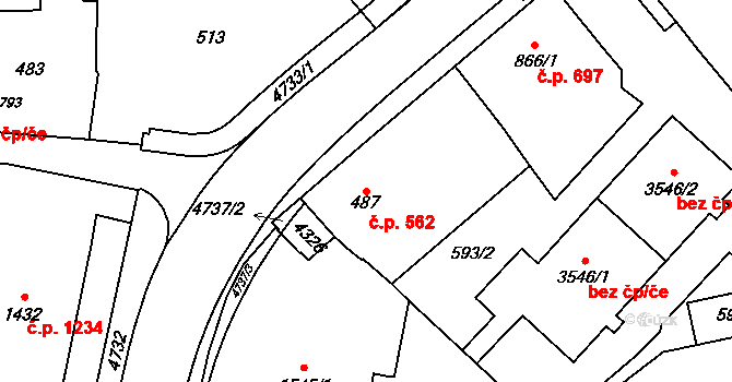 Dvůr Králové nad Labem 562 na parcele st. 487 v KÚ Dvůr Králové nad Labem, Katastrální mapa