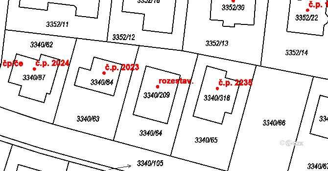 České Budějovice 7 2079, České Budějovice na parcele st. 3340/209 v KÚ České Budějovice 7, Katastrální mapa