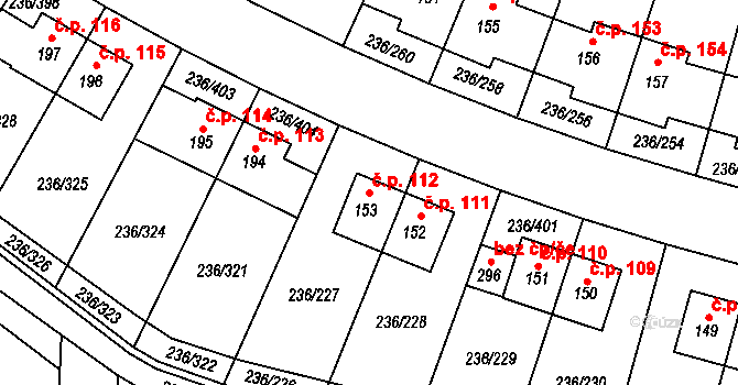 Němčice 112 na parcele st. 153 v KÚ Němčice nad Labem, Katastrální mapa