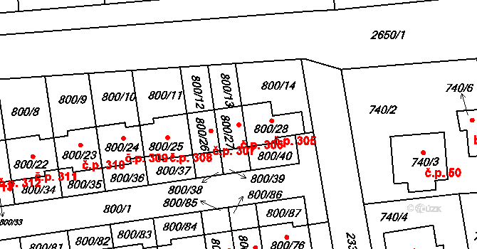 Velké Předměstí 306, Horšovský Týn na parcele st. 800/27 v KÚ Horšovský Týn, Katastrální mapa