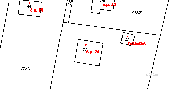Kracovice 24, Stařeč na parcele st. 81 v KÚ Kracovice, Katastrální mapa