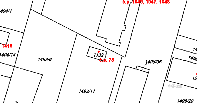 Třebechovice pod Orebem 75 na parcele st. 1132 v KÚ Třebechovice pod Orebem, Katastrální mapa