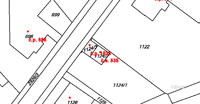 Rumburk 1 535, Rumburk na parcele st. 1124/2 v KÚ Rumburk, Katastrální mapa