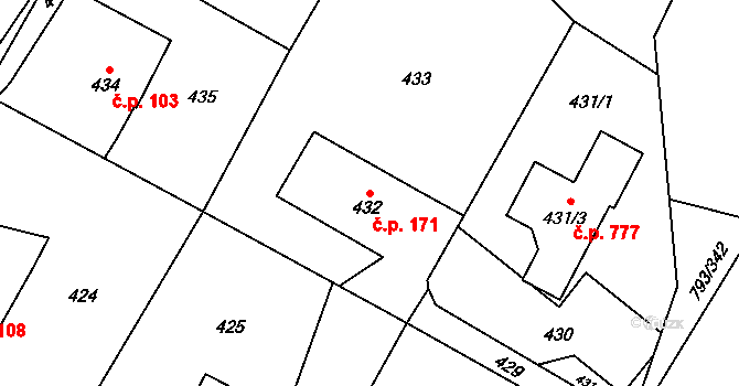 Výškovice 171, Ostrava na parcele st. 432 v KÚ Výškovice u Ostravy, Katastrální mapa