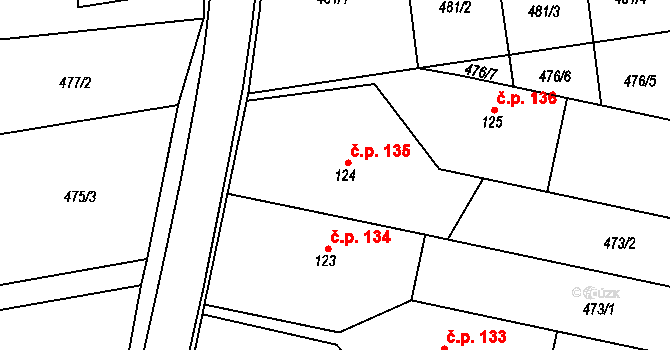 Štěpánov nad Svratkou 135 na parcele st. 124 v KÚ Štěpánov nad Svratkou, Katastrální mapa