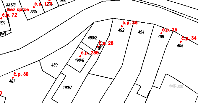 Kovalovice 39583490 na parcele st. 490/5 v KÚ Kovalovice, Katastrální mapa