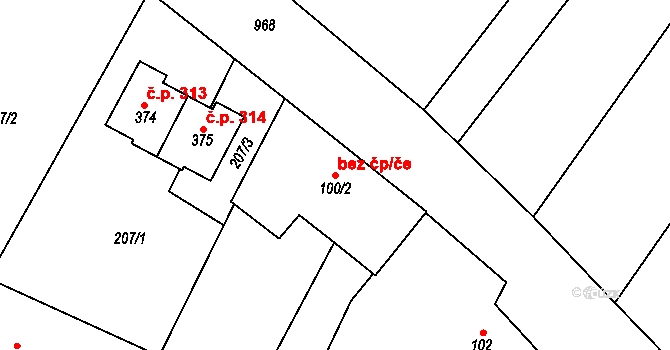 Znojmo 40971490 na parcele st. 100/2 v KÚ Přímětice, Katastrální mapa