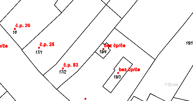 Bařice-Velké Těšany 41335490 na parcele st. 19/4 v KÚ Bařice, Katastrální mapa