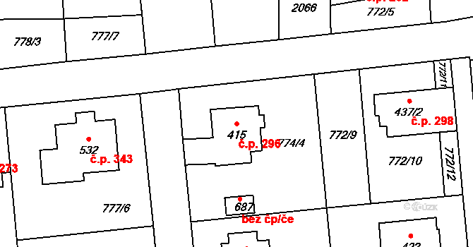 Louky 296, Zlín na parcele st. 415 v KÚ Louky nad Dřevnicí, Katastrální mapa