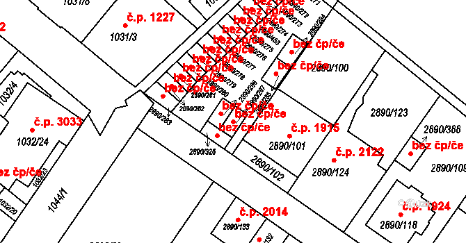 Opava 43806490 na parcele st. 2890/287 v KÚ Opava-Předměstí, Katastrální mapa