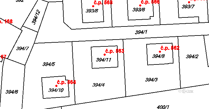 Štěpánkovice 563 na parcele st. 394/11 v KÚ Štěpánkovice, Katastrální mapa