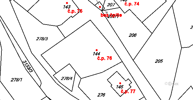 Česká Rybná 76, Proseč na parcele st. 144 v KÚ Česká Rybná, Katastrální mapa