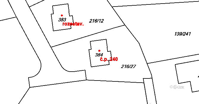 Trnová 240 na parcele st. 384 v KÚ Trnová u Jíloviště, Katastrální mapa