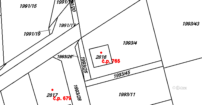 Beroun-Závodí 765, Beroun na parcele st. 2816 v KÚ Beroun, Katastrální mapa
