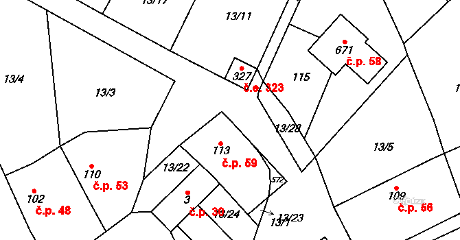 Černolice 59 na parcele st. 113 v KÚ Černolice, Katastrální mapa