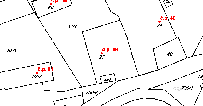 Mezholezy 19 na parcele st. 23 v KÚ Mezholezy u Černíkova, Katastrální mapa