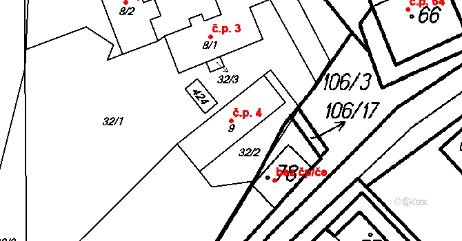 Krukanice 4, Pernarec na parcele st. 9 v KÚ Krukanice, Katastrální mapa