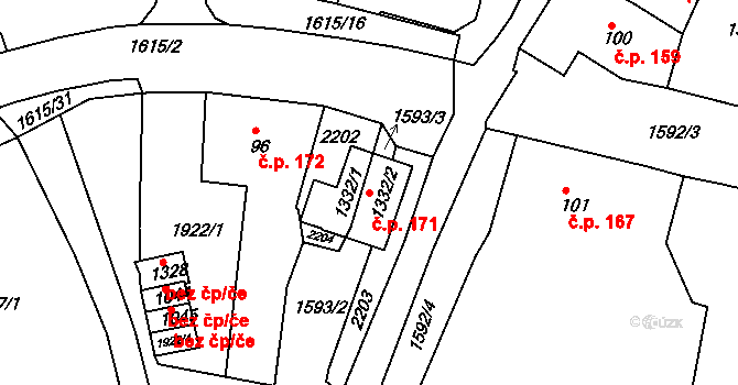 Nýrsko 171 na parcele st. 1332/2 v KÚ Nýrsko, Katastrální mapa