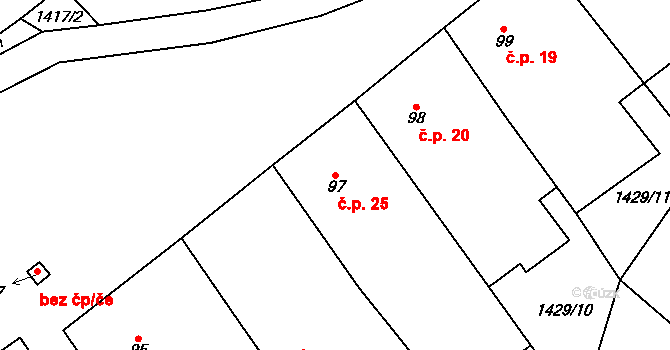 Čepinec 25, Žinkovy na parcele st. 97 v KÚ Žinkovy, Katastrální mapa