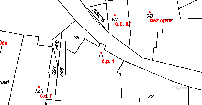 Hluboká 1, Žihle na parcele st. 11 v KÚ Hluboká u Žihle, Katastrální mapa