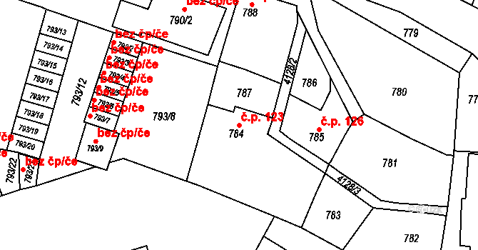 Jakubské Předměstí 123, Jaroměř na parcele st. 784 v KÚ Jaroměř, Katastrální mapa