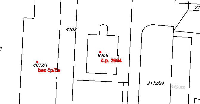 Zelené Předměstí 2694, Pardubice na parcele st. 9456 v KÚ Pardubice, Katastrální mapa