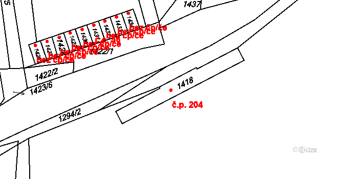 Olešnice 204 na parcele st. 1418 v KÚ Olešnice na Moravě, Katastrální mapa