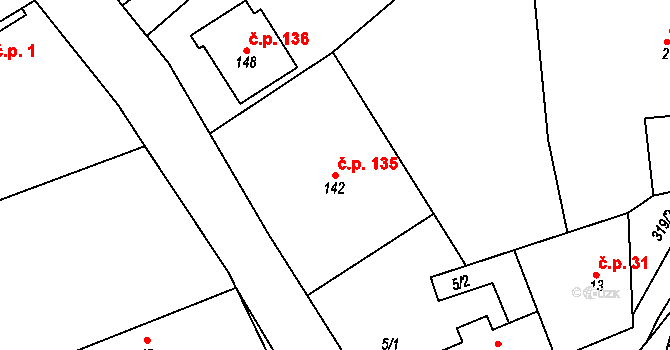 Kolšov 135 na parcele st. 142 v KÚ Kolšov, Katastrální mapa