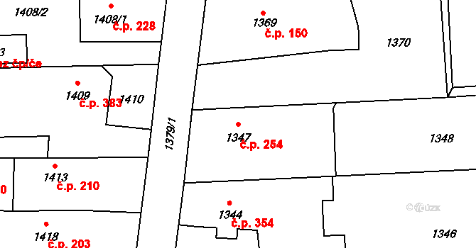 Postřelmov 254 na parcele st. 1347 v KÚ Postřelmov, Katastrální mapa