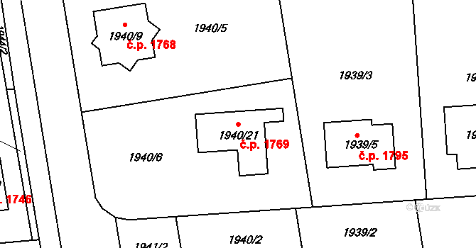 Holešov 1769 na parcele st. 1940/21 v KÚ Holešov, Katastrální mapa