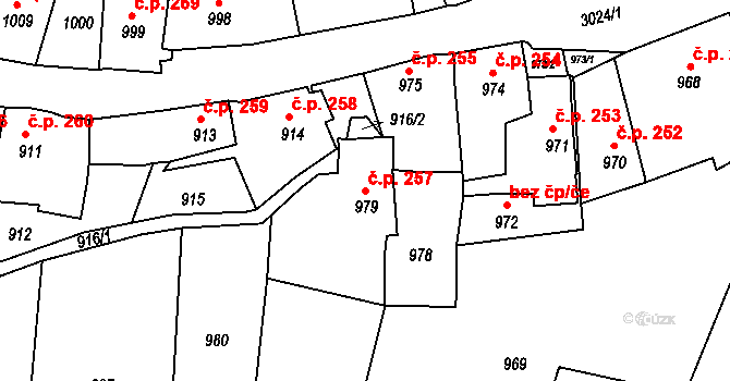 Štramberk 257 na parcele st. 979 v KÚ Štramberk, Katastrální mapa