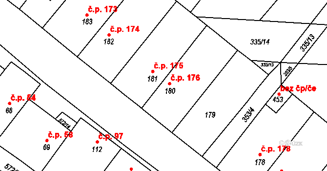Lišany 176 na parcele st. 180 v KÚ Lišany u Rakovníka, Katastrální mapa